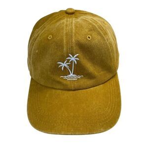Y2k Embroidered Palm Tree Baseball Cap Mustard Yellow Adjustable Unisex Beachy